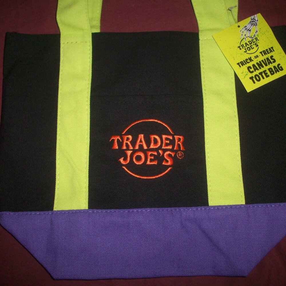 Trader Joe’s Halloween Mini Canvas Reusable Bag: Black Purple Green Multicolor